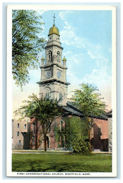 1919 First Congregational Church, Westfield Massachusetts MA Antique Postcard