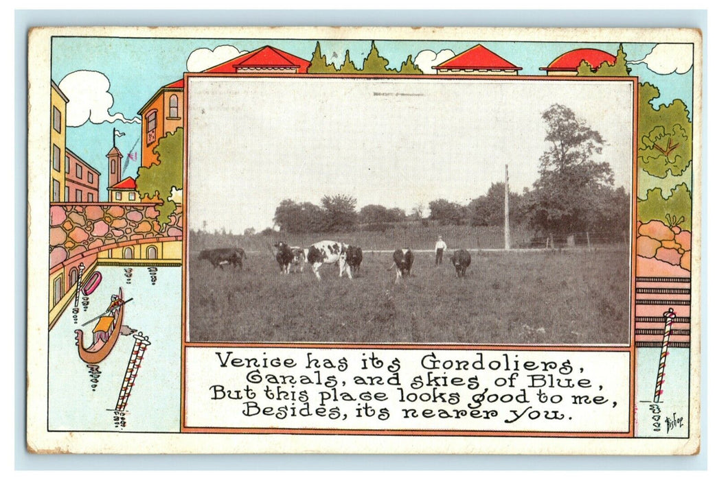 1921 Cow Pasture Bishop Venice Border Cleveland Ohio OH Lincoln VA Postcard