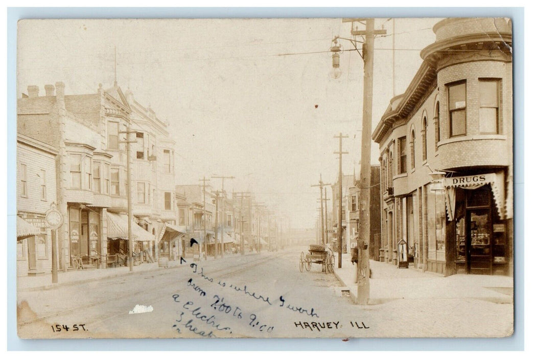 1908 Main Street View Of East Chicago Harvey Illinois IL RPPC Photo Postcard