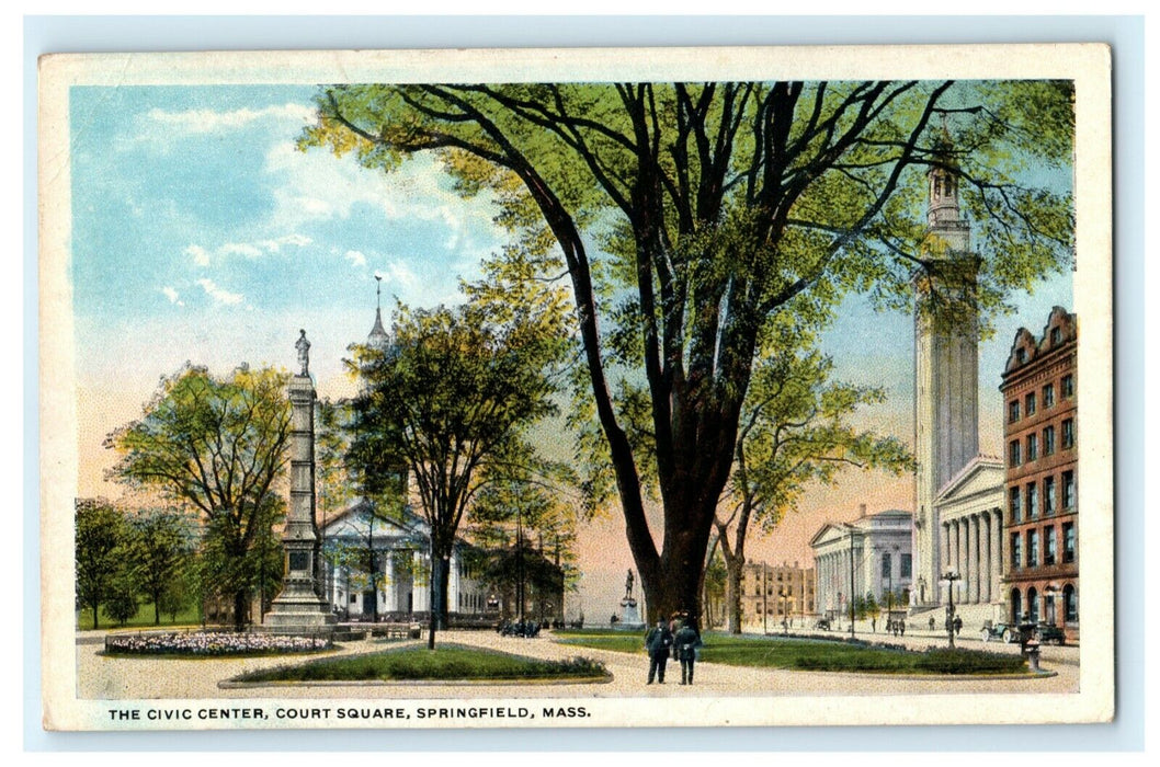 Civic Center Court Square Springfield Massachusetts 1922 Vintage Postcard