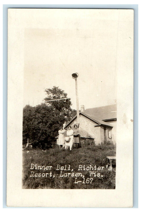 1927 Dinner Bell Richter's Resort Larsen Wisconsin WI RPPC Photo Posted Postcard