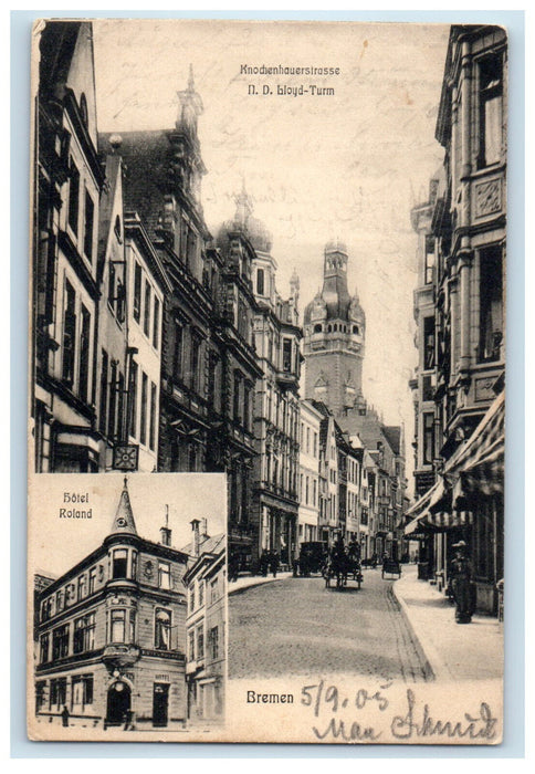 c1905 Knochenhauerstrasse N.D. Lloyd-Turm Bremen Germany Posted Postcard