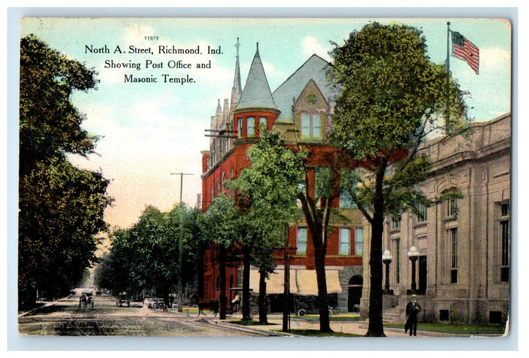 1909 North A. Street, Post Office, Masonic Temple Richmond Indiana IN Postcard