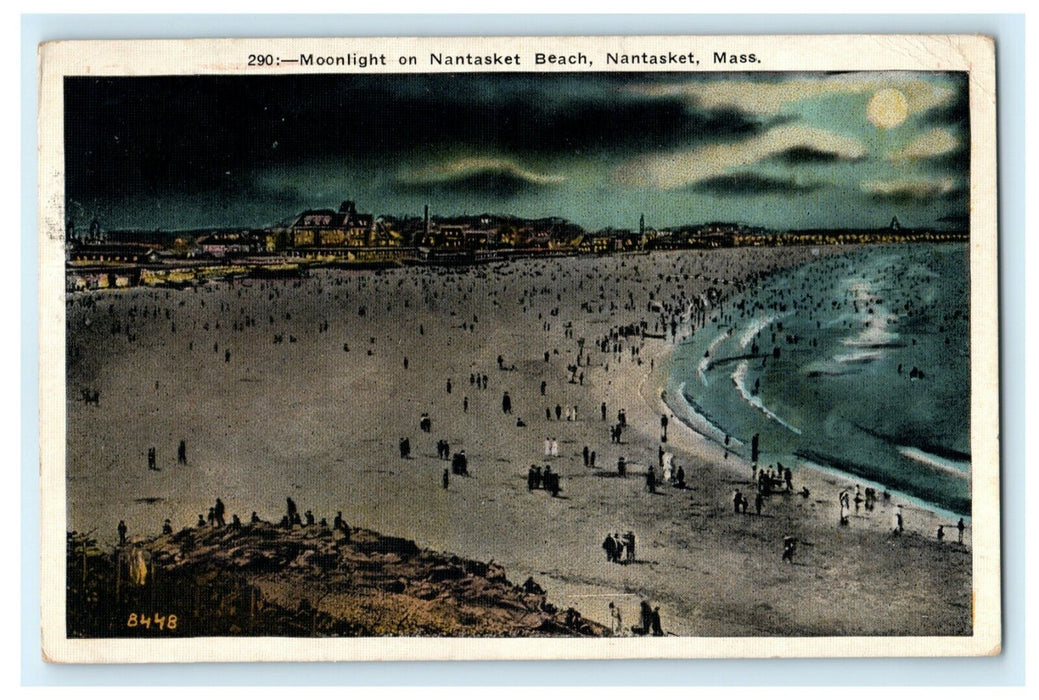 Moonlight on Nantasket Beach Massachusetts 1923 Vintage Postcard