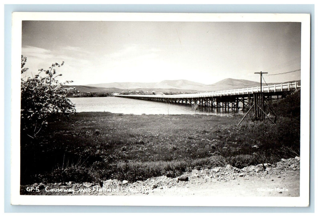 c1940's Causeway Over Flathead Lake Falls Polson Montana MT RPPC Photo Postcard