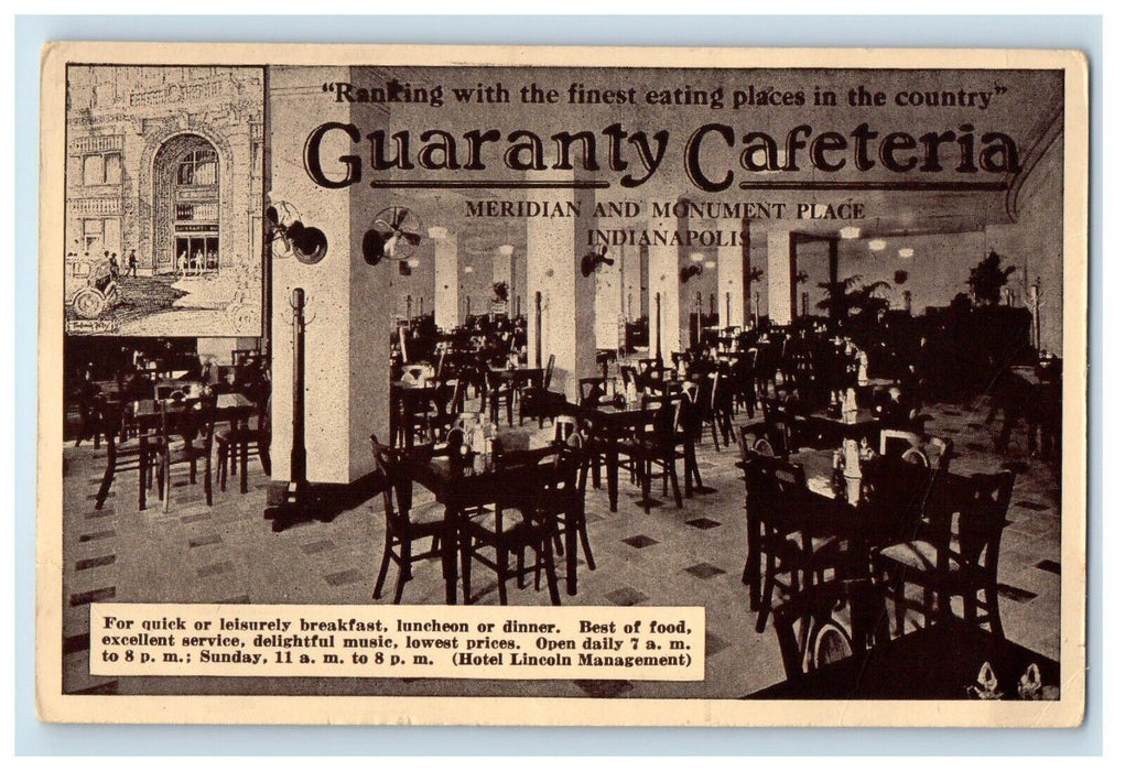 c1910's Guaranty Cafeteria Dining Room Indianapolis Indiana IN Antique Postcard