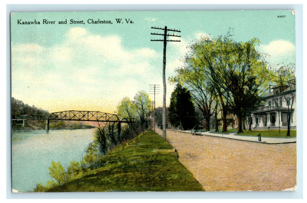 1910 Kanawha River and Street Charleston West Virginia WV Bradford City Postcard