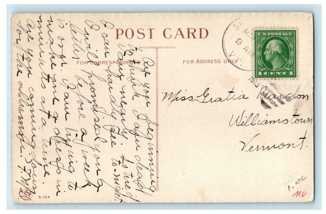 1913 Dutch Girl Springfield Vermont VT Pennant Greetings Basket Postcard