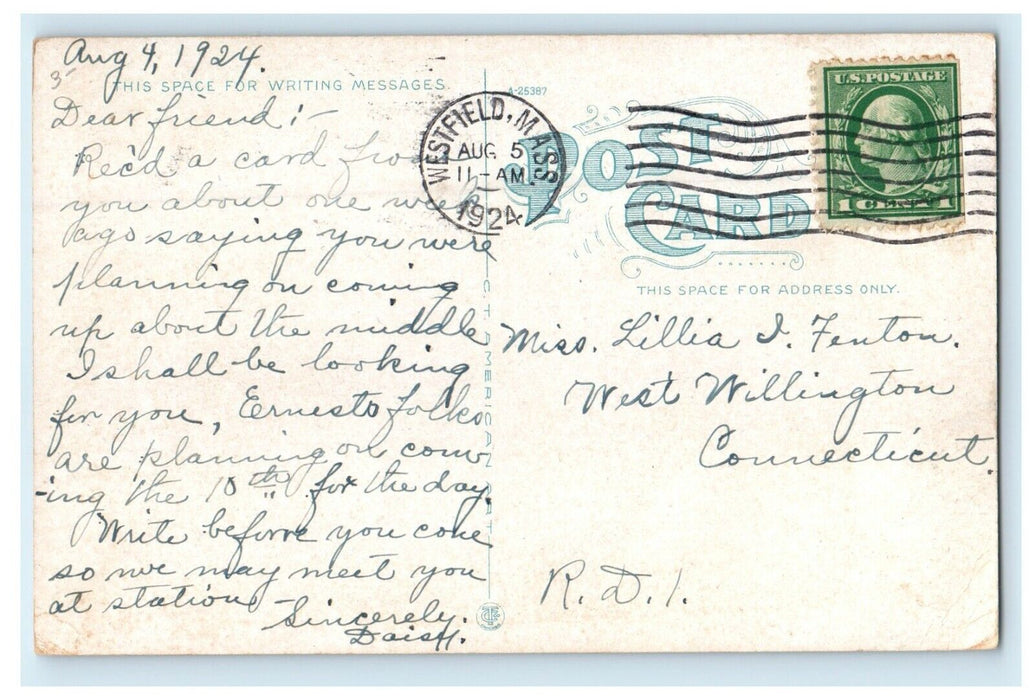 1924 High School View, Westfield Massachusetts MA Vintage Postcard