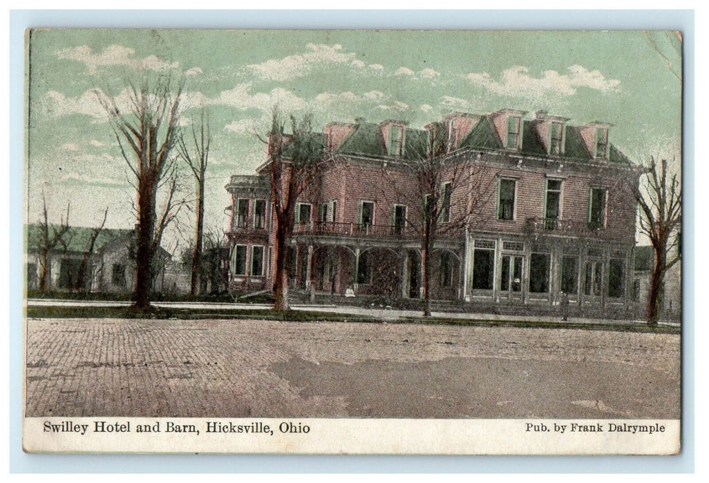 c1910 Swilley Hotel And Barn Street View Hicksville Ohio OH Antique Postcard