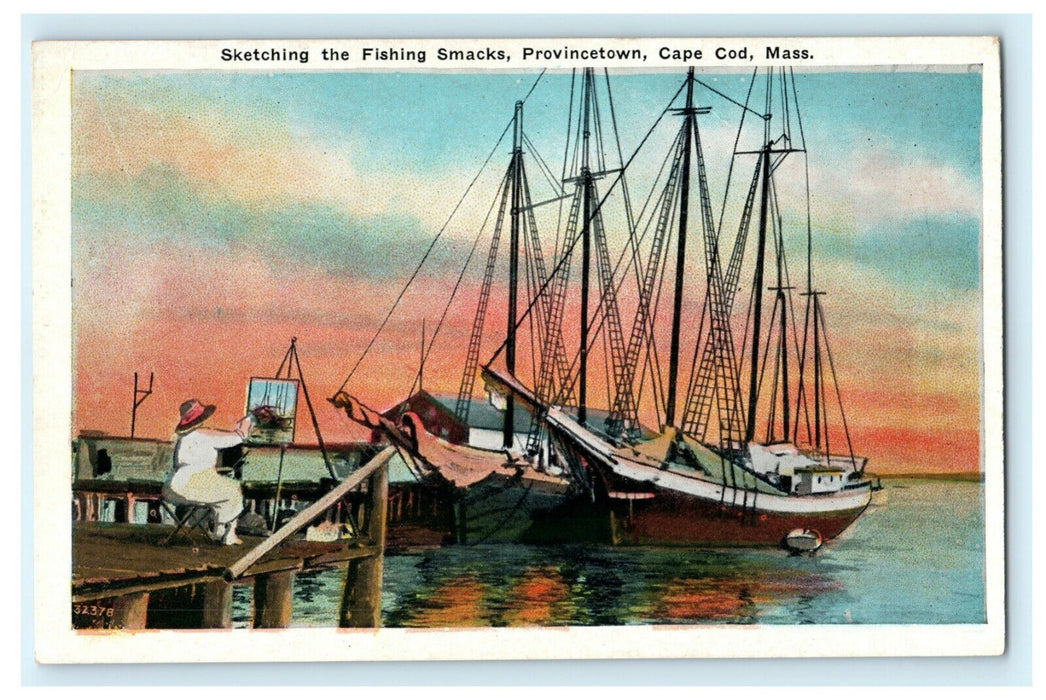 Sketching Fishing Smacks Provincetown Cape Code Massachusetts Vintage Postcard