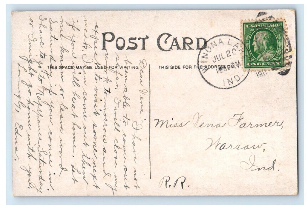 1911 Lily Pond South View Winona Lake Indiana IN Posted Antique Postcard