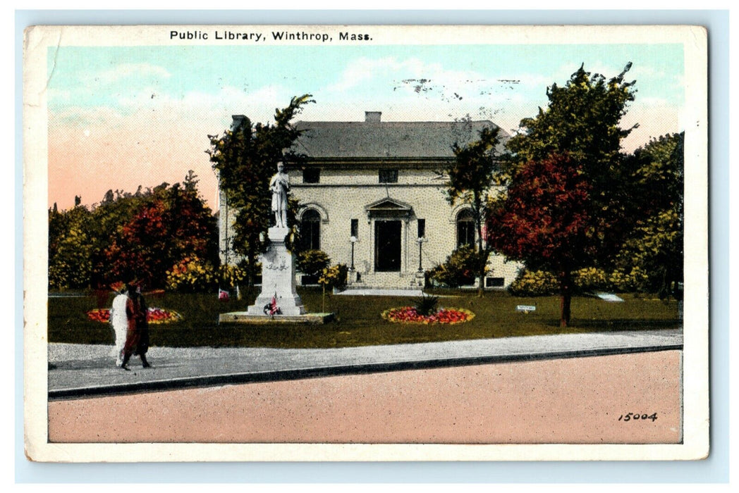 Public Library Winthrop Massachusetts Interesting Postmark 1923 Vintage Postcard