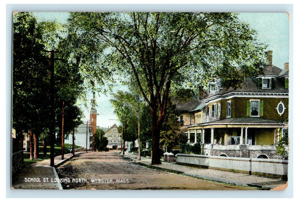 1910 School St. Looking North, Webster, Massachusetts MA Antique Postcard