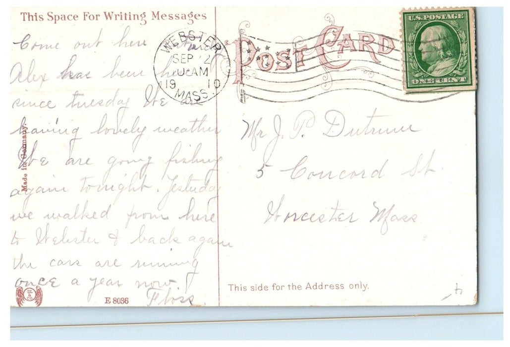1910 School St. Looking North, Webster, Massachusetts MA Antique Postcard