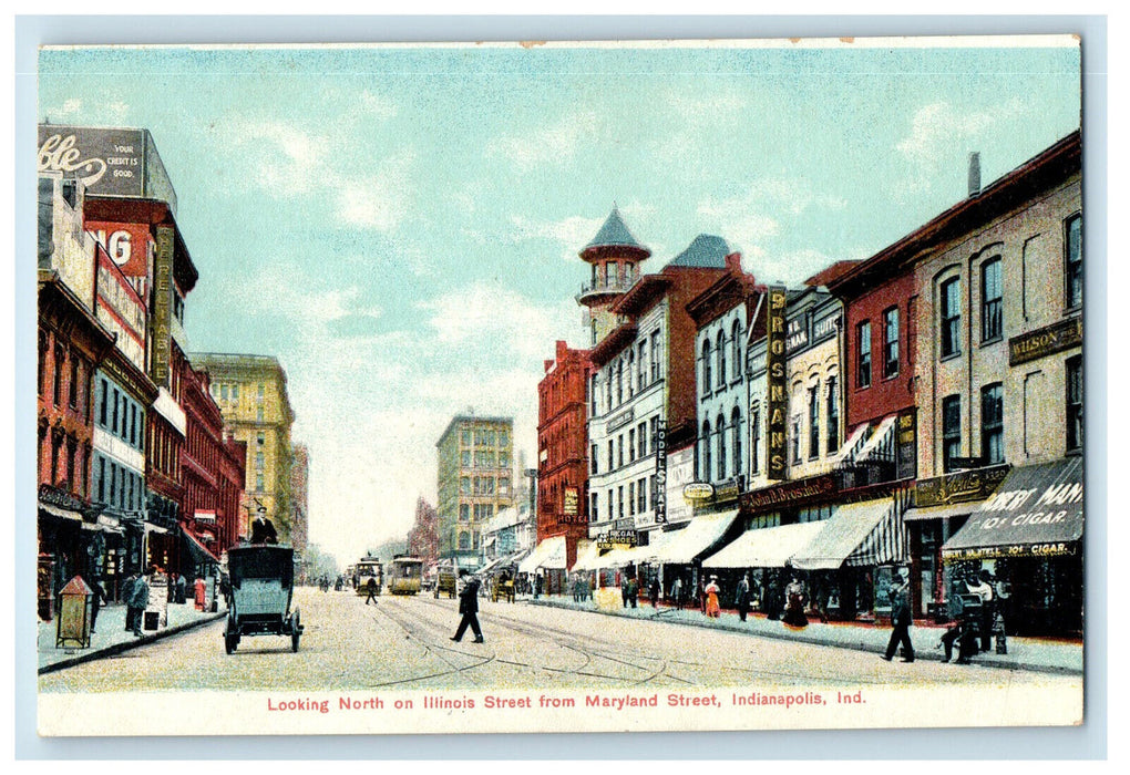 c1910 Looking North on Illinois St. from Maryland St. Indianapolis IN Postcard