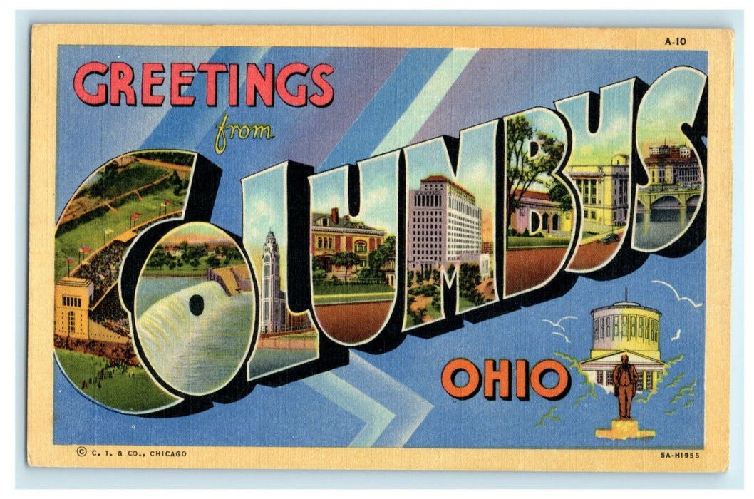 c1940's Greetings From Columbus Ohio OH Large Letter Spell Out Postcard