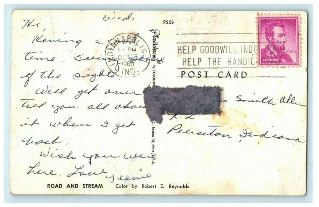 Greetings From Indianapolis Indiana 1960 Road and Stream Vintage Postcard