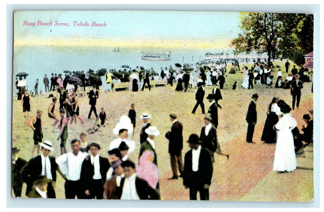 c1910 Busy Beach Scene Toledo Beach Ohio OH Unposted Antique Postcard