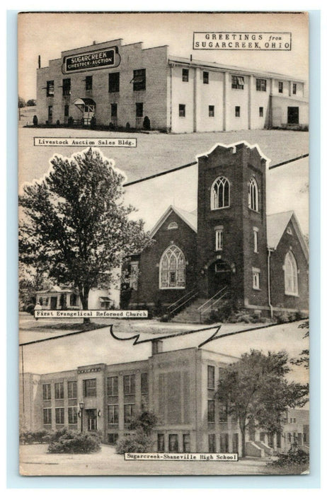 Greetings from Sugarcreek Ohio Multiview Antique High School Vintage Postcard