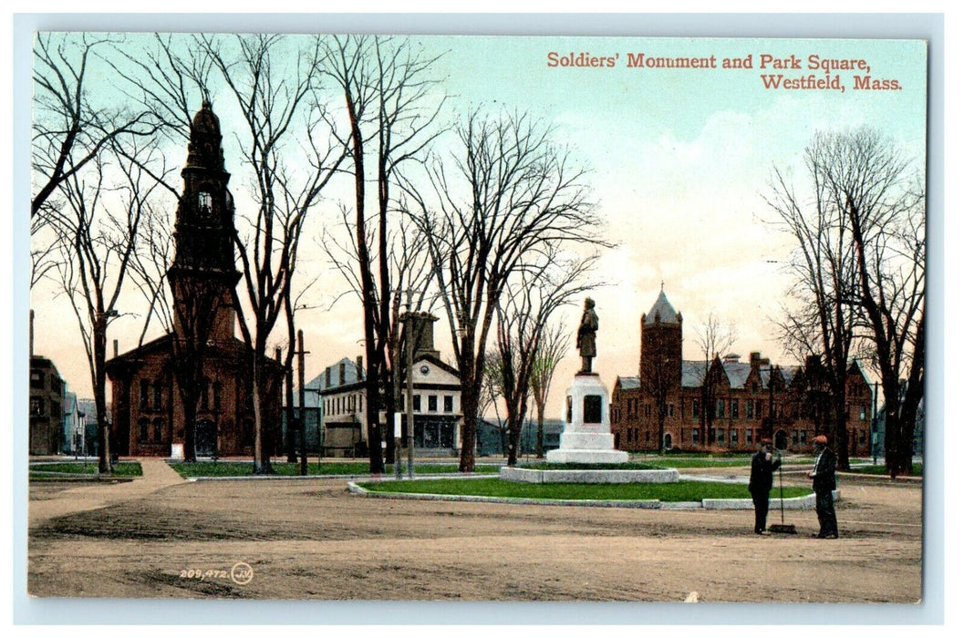 1912 Soldier's Monument and Park Square, Westfield Massachusetts MA Postcard