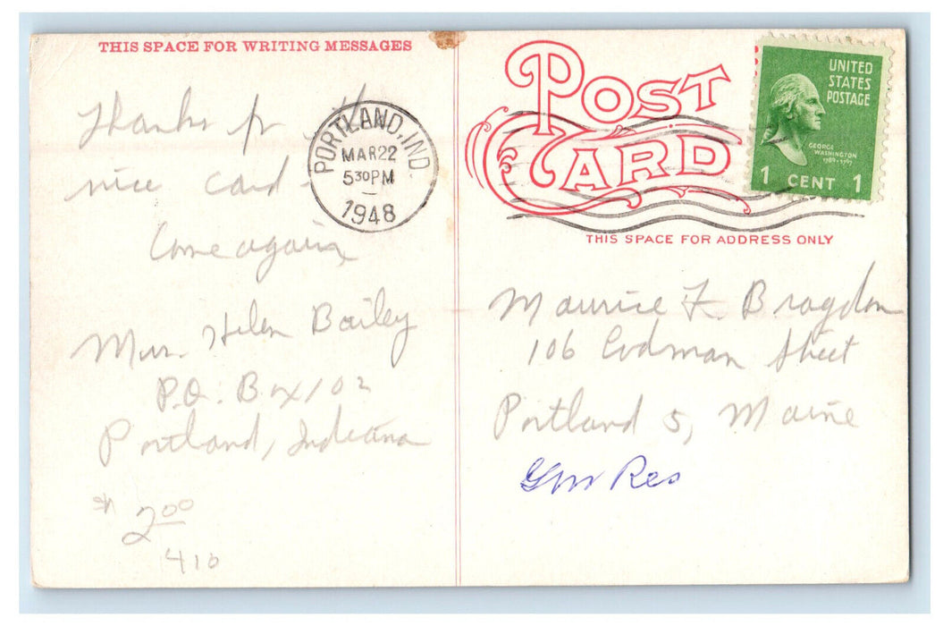 1948 1st Church of Christ Portland Indiana IN Posted Antique Postcard