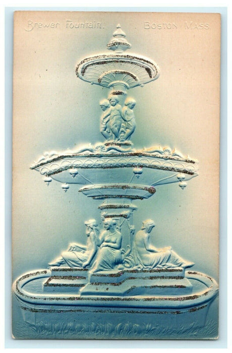 Brewer Fountain Boston Massachusetts Embossed Airbrushed Vintage Postcard