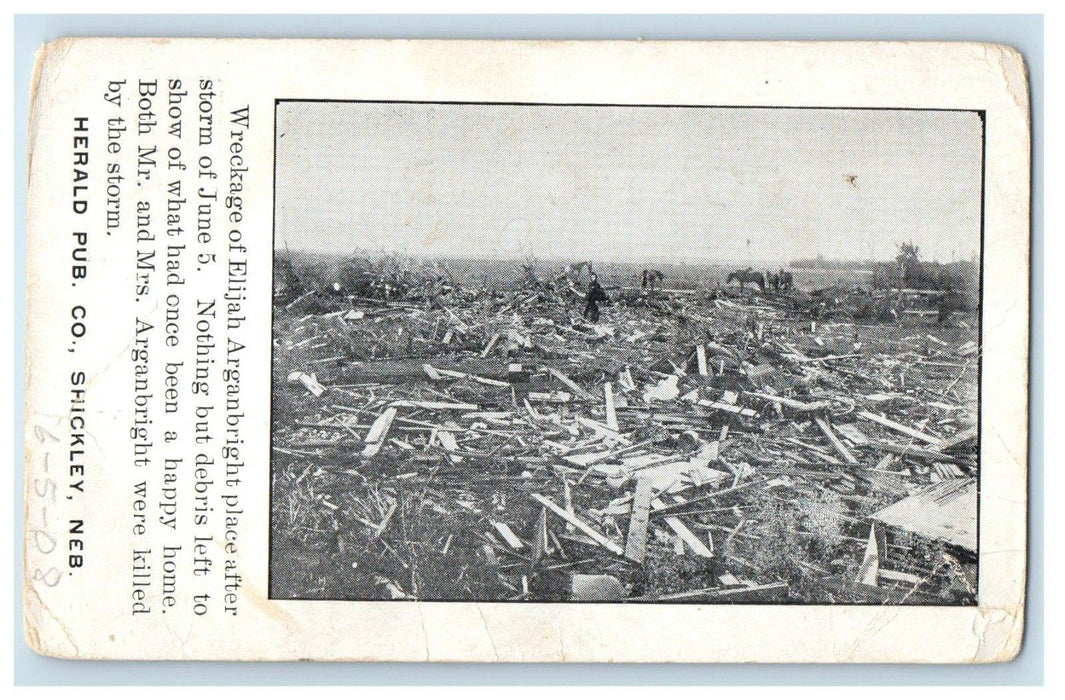 1908 Wreckage Elijah Arganbright After Storm Shickley Nebraska NE Postcard