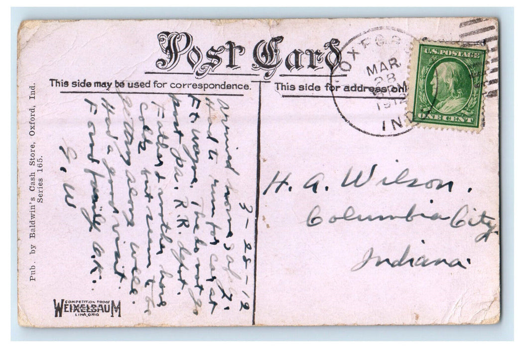 1912 Nature Scene, Public Park Oxford Indiana IN Posted Antique Postcard