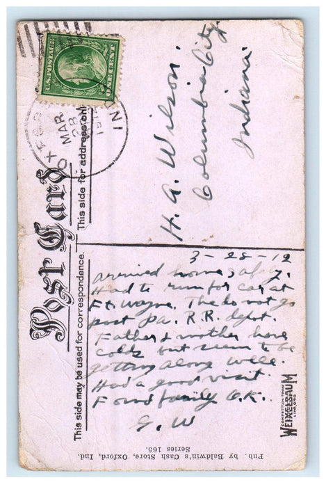 1912 Nature Scene, Public Park Oxford Indiana IN Posted Antique Postcard