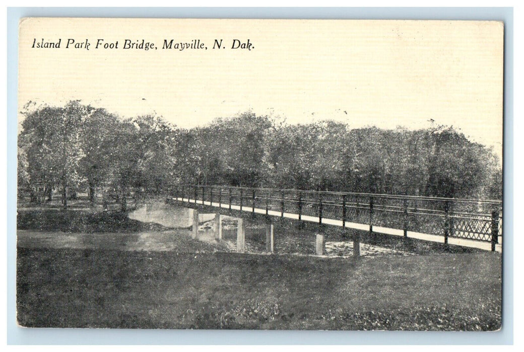c1910 Island Park Foot Bridge Mayville North Dakota ND Unposted Postcard