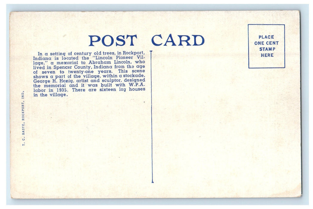 c1920s East End of Lincoln-Pioneer Village Rockport Indiana IN Unposted Postcard