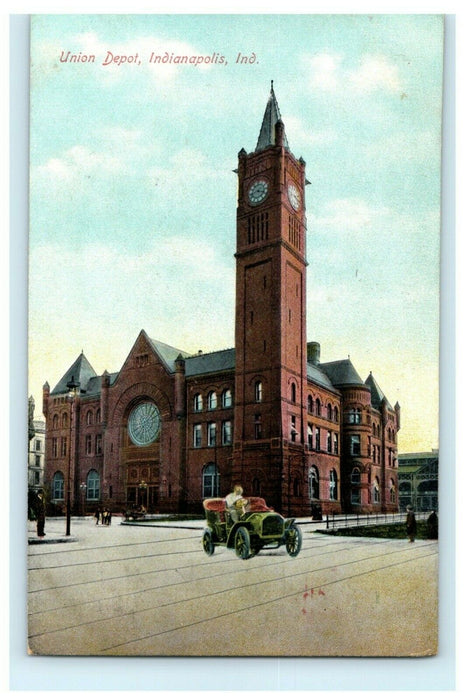 Union Depot Indianapolis Indiana Old Car Vintage Tower Antique Postcard