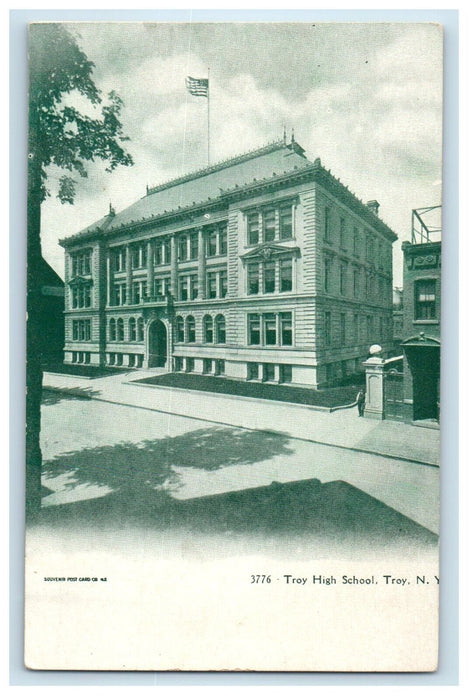 c1905 Troy High School Building Street View Troy New York NY Antique Postcard