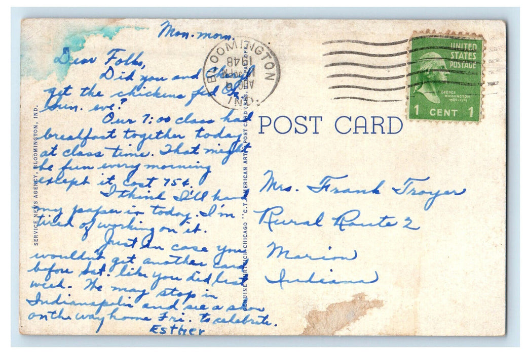 1948 Women's Memorial Hall Indiana University Bloomington Indiana IN Postcard