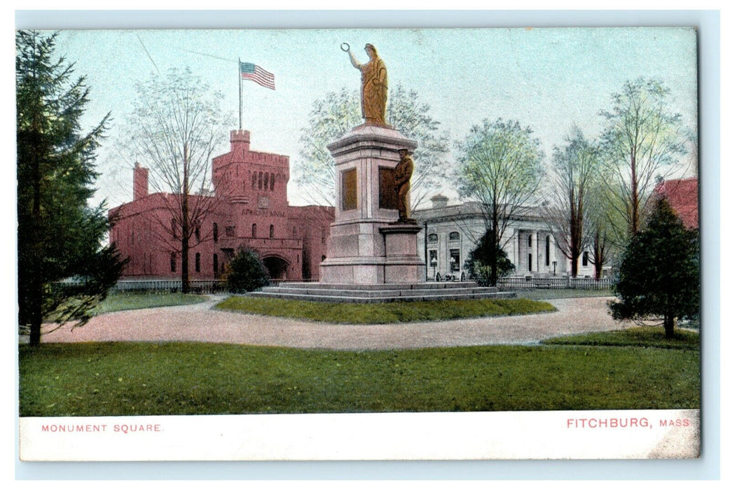 Monument Square Fitchburg Massachusetts Vintage Postcard