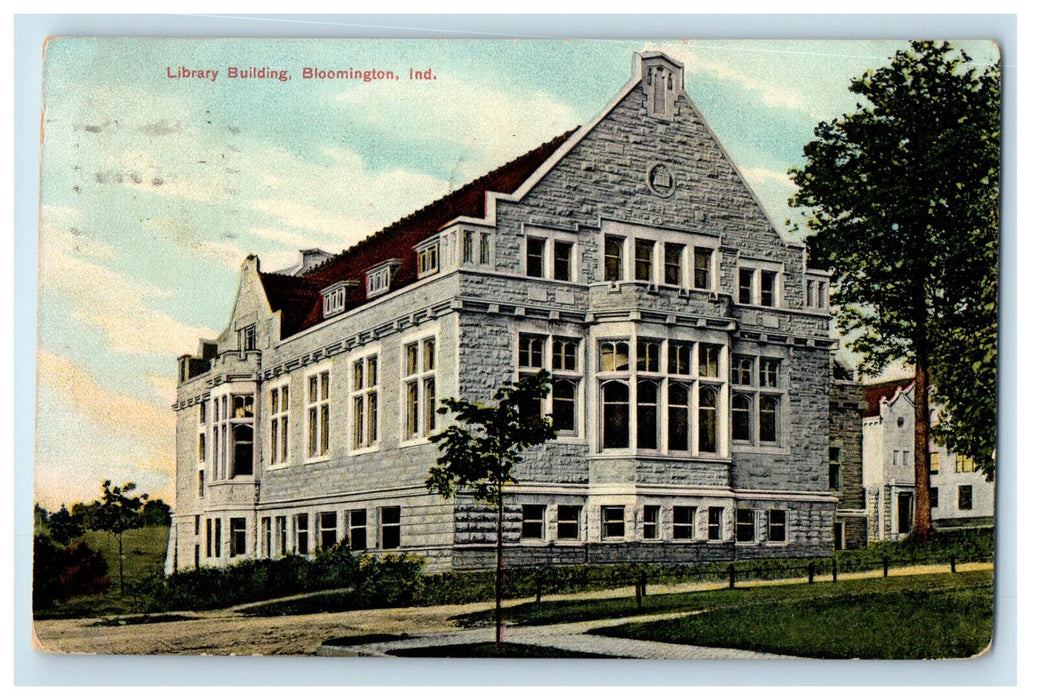 1908 Library Building Bloomington Indiana IN Vintage Antique Postcard