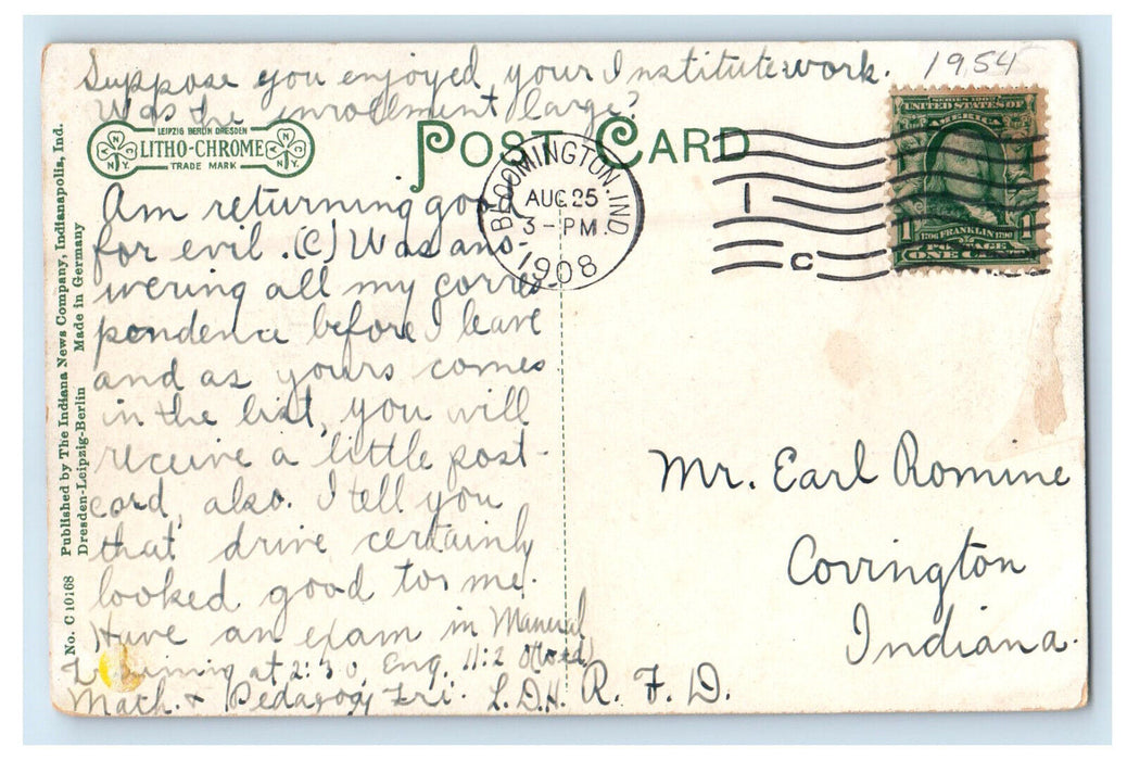 1908 Library Building Bloomington Indiana IN Vintage Antique Postcard