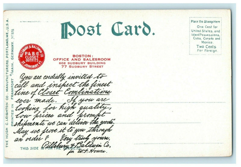Merriman Falls Lawrence Massachusetts Advertising Baldwin Pillsbury Postcard