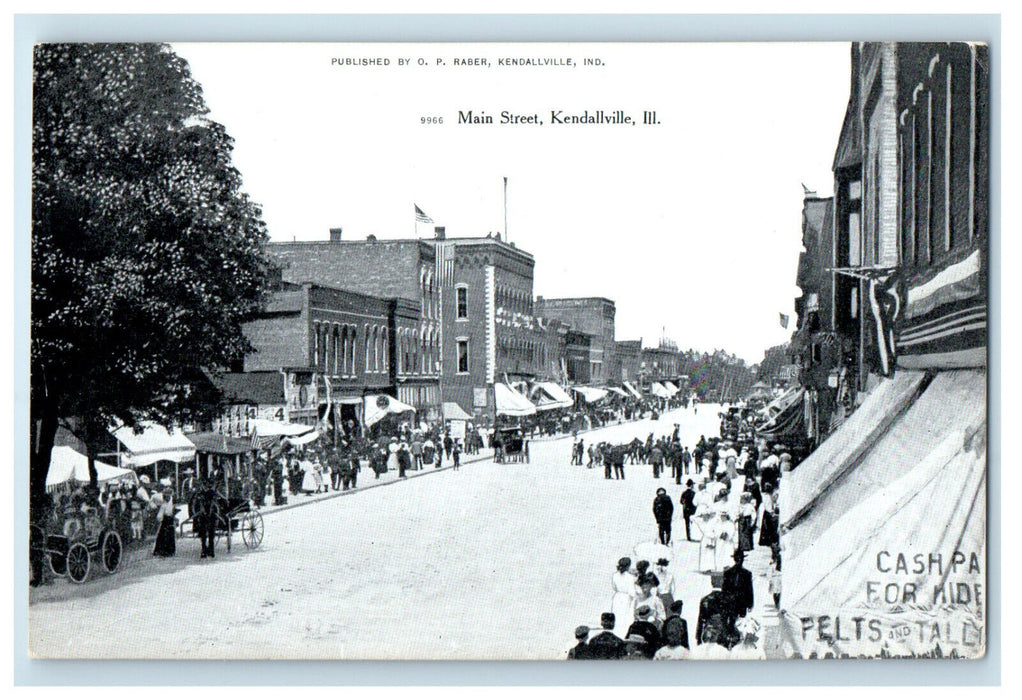 c1910 Main Street Kendallville Indiana IN Antique Unposted Postcard