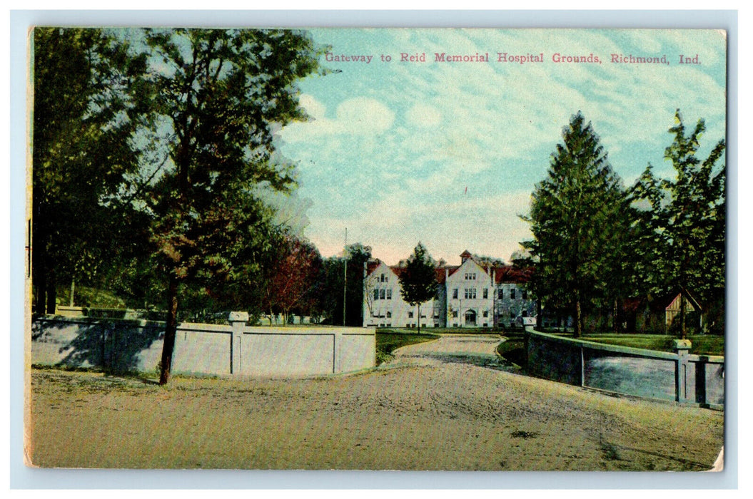 1911 Gateway to Reid Memorial Hospital Grounds Richmond Indiana IN Postcard