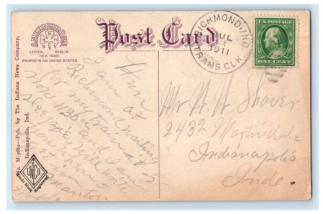 1911 Gateway to Reid Memorial Hospital Grounds Richmond Indiana IN Postcard