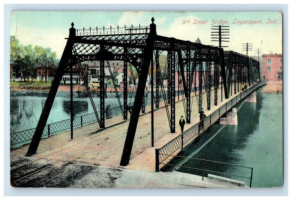 c1910 3rd Street Bridge, Logansport Indiana IN Posted Antique Postcard