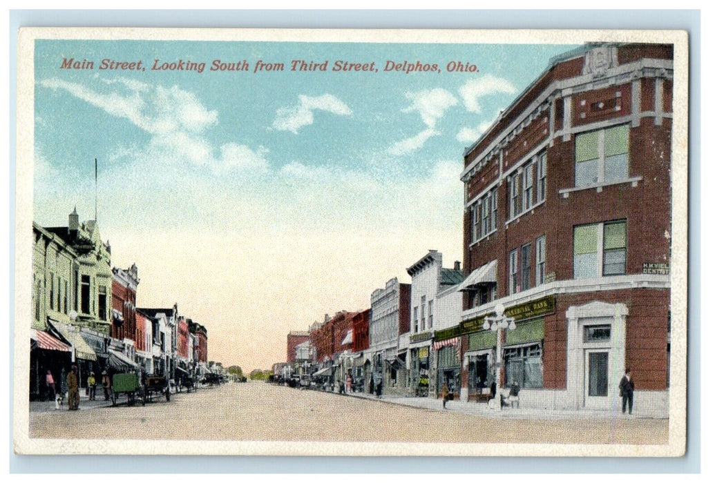 c1910's Main Street Looking South From Third Street Delphos Ohio OH Postcard