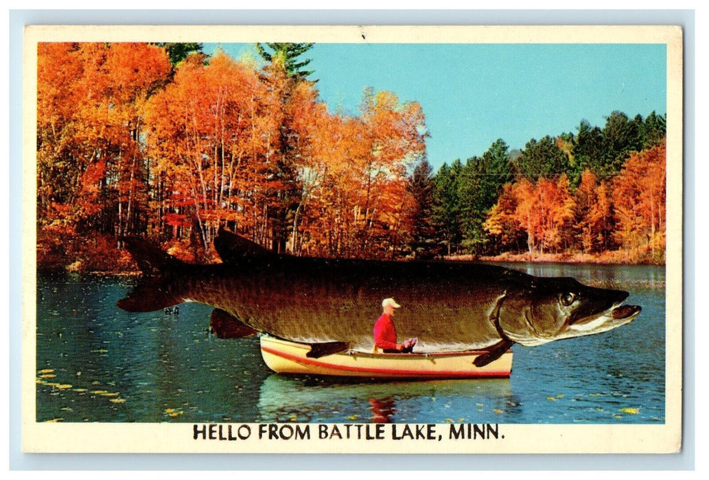 c1930's Boat Caught Big Fish Battle Lake Minnesota MN Unposted Vintage Postcard