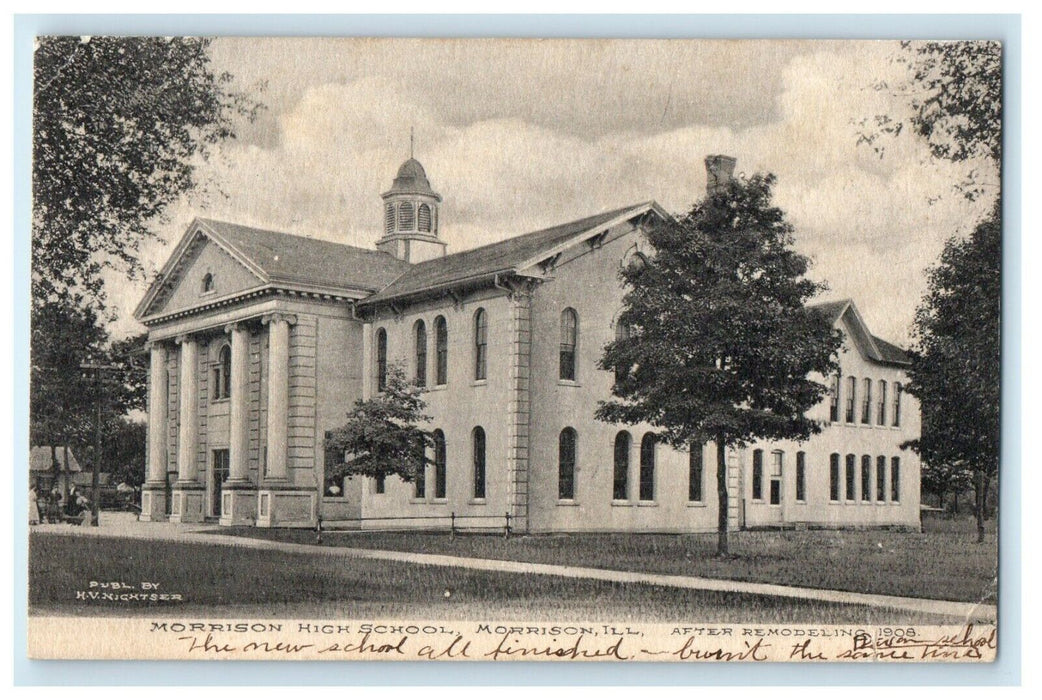 1908 Morrison High School After Remodeling Morrison Illinois IL Antique Postcard