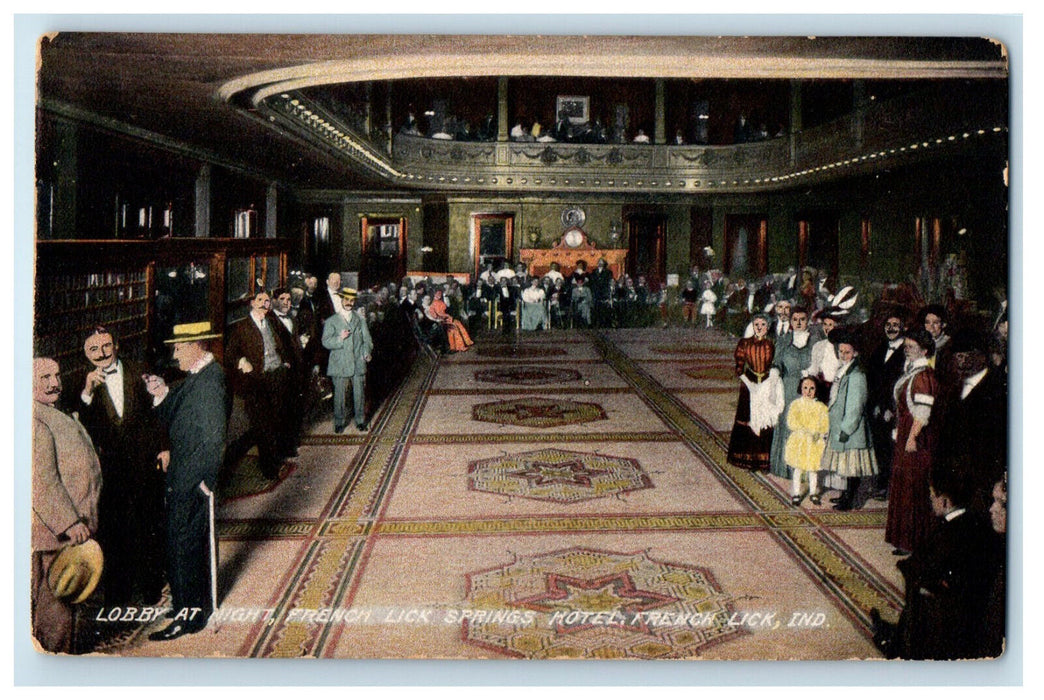 1909 Lobby at Night, French Lick Springs Hotel French Lick Indiana IN Postcard