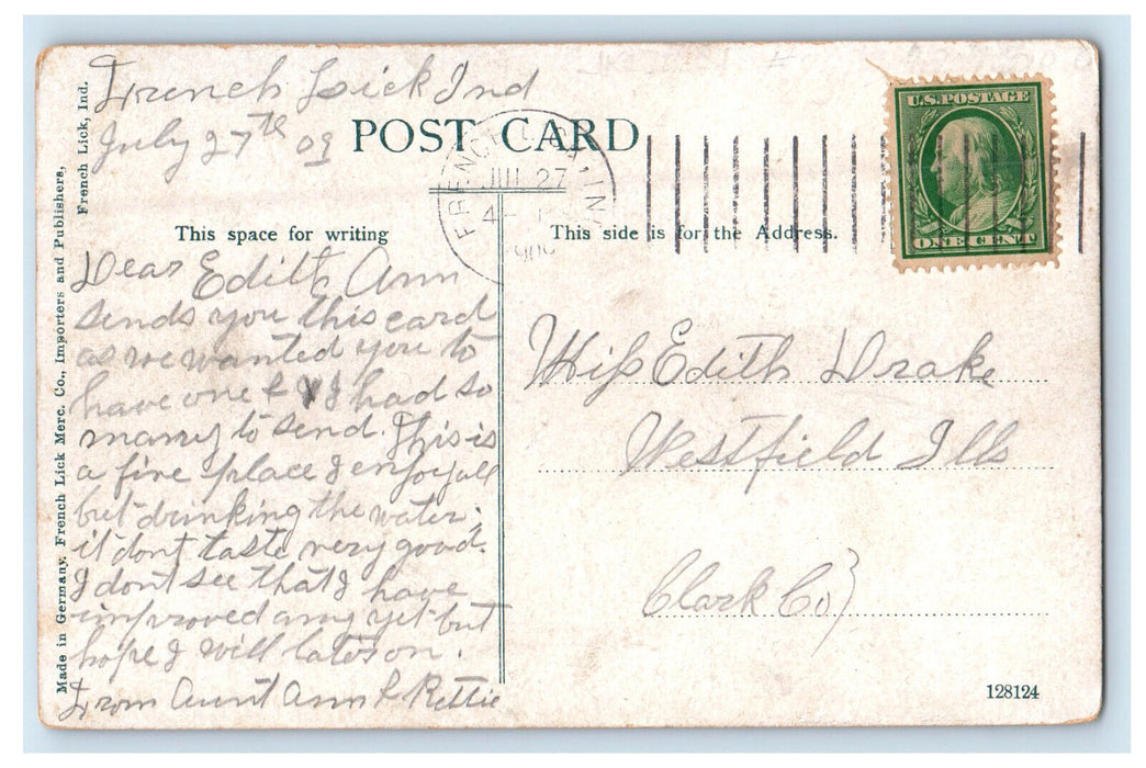 1909 Lobby at Night, French Lick Springs Hotel French Lick Indiana IN Postcard