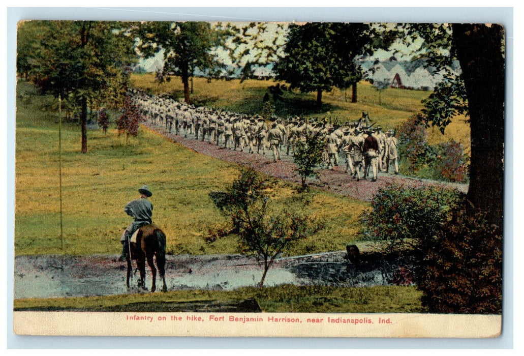 c1910 Infantry on the Hike, Fort Benjamin Harrison Near Indianapolis IN Postcard
