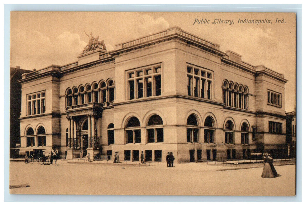 c1910 Scene of Public Library Indianapolis IN Unposted Antique Postcard